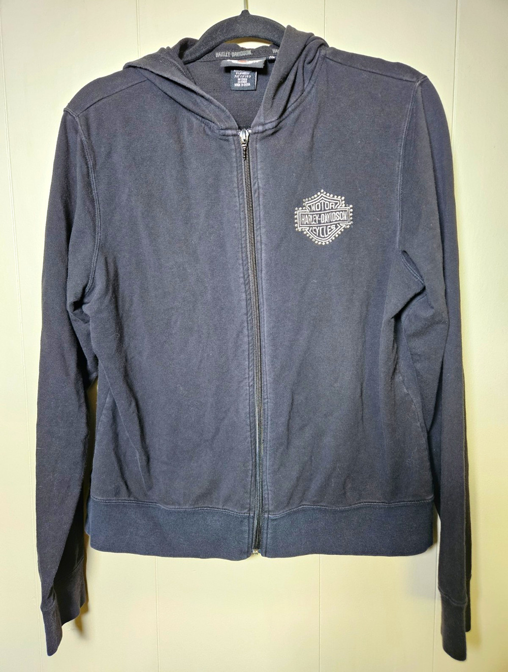 Harley-Davidson Women's Black Fleece Full Zip Hoodie Graphic Logo Pockets XL